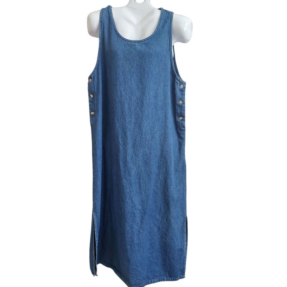 PTNY VTG  Maxi Denim Tank Dress-Relaxed Fit-Side Buttons and Slits-90s Grunge L